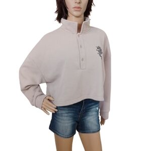 Orange Kiss Cropped Beige Dragon Detail Collared Button Front Sweater Top Shirt